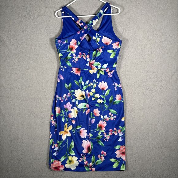 Guess Women’s Size 12 Tulip Cocktail Mini Dress Blue Flowers Knee Length Wedding - Picture 11 of 16